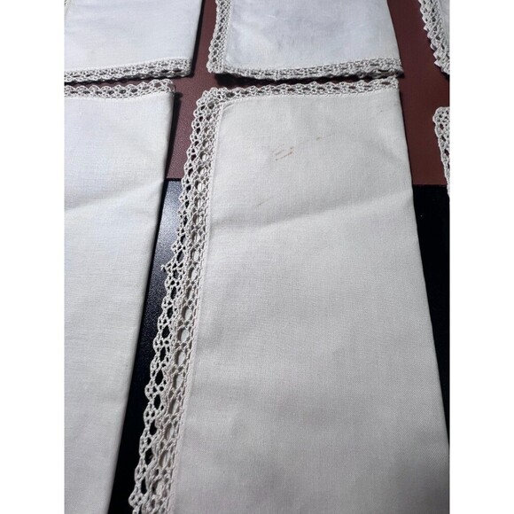Vintage Handmade White Linen Embroidered 11 " Napkins Lace Trim Set of 6 - Picture 4 of 11